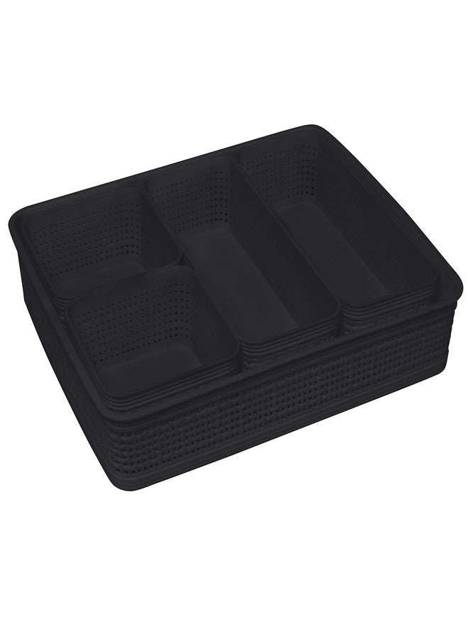 Simplify 5 Piece Organizing Set | Multiple Size Bins | Multipurpose | Office | Desk | Dorm | Bathroom | Storage Basket | Small Items | Accessories | Black - Image 1