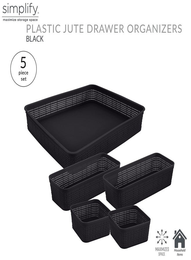 Simplify 5 Piece Organizing Set | Multiple Size Bins | Multipurpose | Office | Desk | Dorm | Bathroom | Storage Basket | Small Items | Accessories | Black - Image 2
