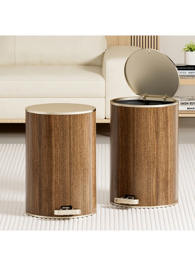 uoobox 12L Large Capacity Circular Wood Grain Pedal Trash Bin - Premium & Silent with Lid, Ideal for Living Room & Bathroom, Perfect for Home, Office, and Restaurant Use, Office Trash Bin | Modern Trash Design | Durable Plastic Bin, Trash Bag Holde - Image 3