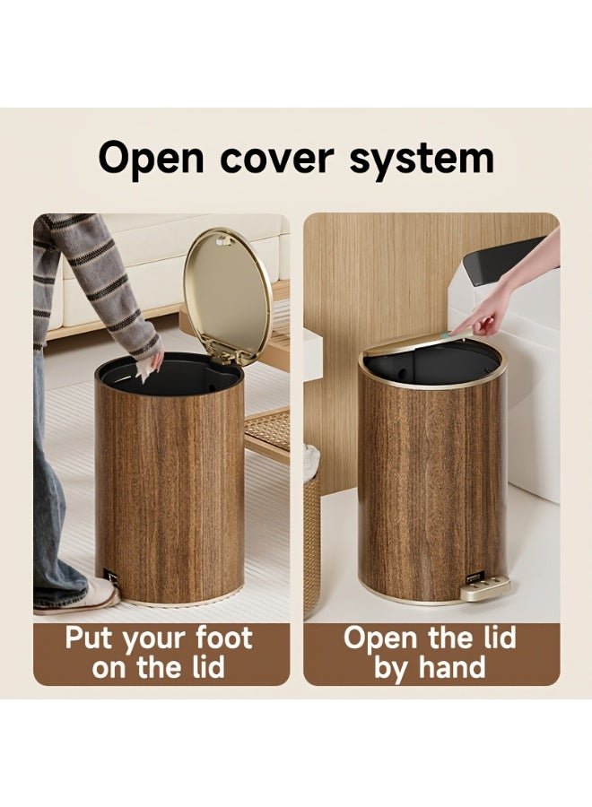 uoobox 12L Large Capacity Circular Wood Grain Pedal Trash Bin - Premium & Silent with Lid, Ideal for Living Room & Bathroom, Perfect for Home, Office, and Restaurant Use, Office Trash Bin | Modern Trash Design | Durable Plastic Bin, Trash Bag Holde - Image 5