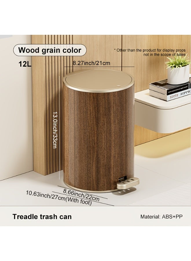 uoobox 12L Large Capacity Circular Wood Grain Pedal Trash Bin - Premium & Silent with Lid, Ideal for Living Room & Bathroom, Perfect for Home, Office, and Restaurant Use, Office Trash Bin | Modern Trash Design | Durable Plastic Bin, Trash Bag Holde - Image 4