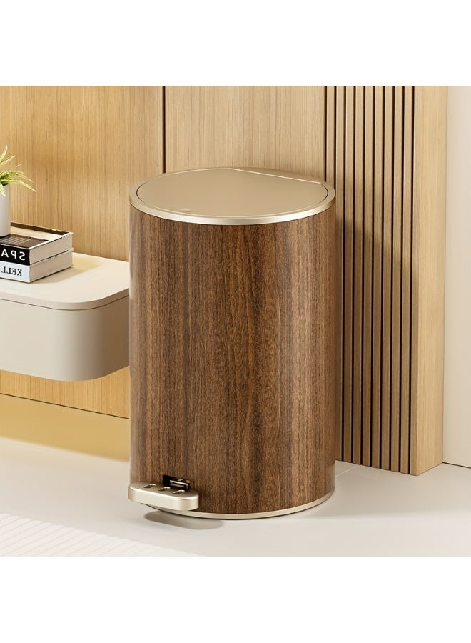 uoobox 12L Large Capacity Circular Wood Grain Pedal Trash Bin - Premium & Silent with Lid, Ideal for Living Room & Bathroom, Perfect for Home, Office, and Restaurant Use, Office Trash Bin | Modern Trash Design | Durable Plastic Bin, Trash Bag Holde - Image 1