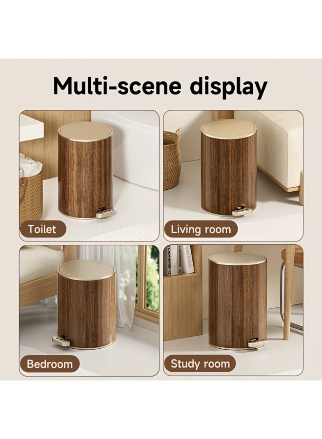 uoobox 12L Large Capacity Circular Wood Grain Pedal Trash Bin - Premium & Silent with Lid, Ideal for Living Room & Bathroom, Perfect for Home, Office, and Restaurant Use, Office Trash Bin | Modern Trash Design | Durable Plastic Bin, Trash Bag Holde - Image 2