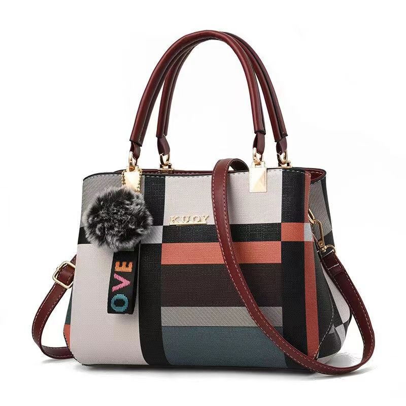 New Fashion Casual Women'S Bag Square Color Contrast Trendy Large Capacity Handbag Textile All-Match Crossbody Bag - Image 1