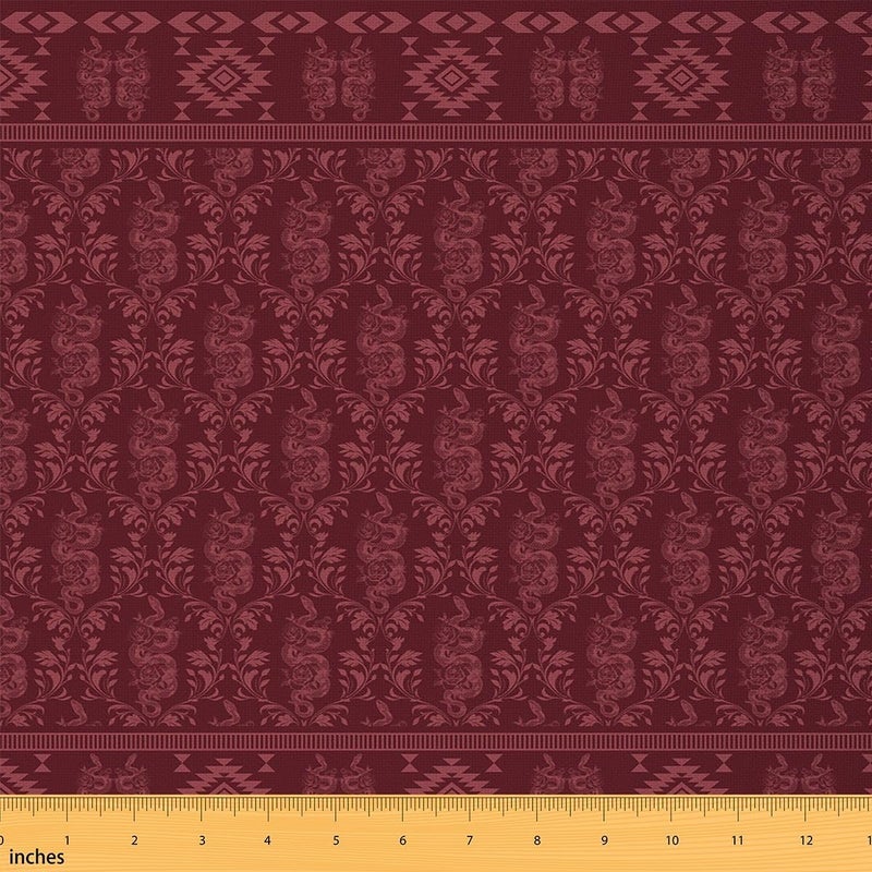 Tropical Snake Upholstery Fabric for Chairs Gothic Witchy Damask DIY Fabric by The Yard for Craft Lovers 181"x63", Bohemian Aztec Vintage Damascus Victorian Quilting Fabric,Maroon Dark Academia Decor - Image 1