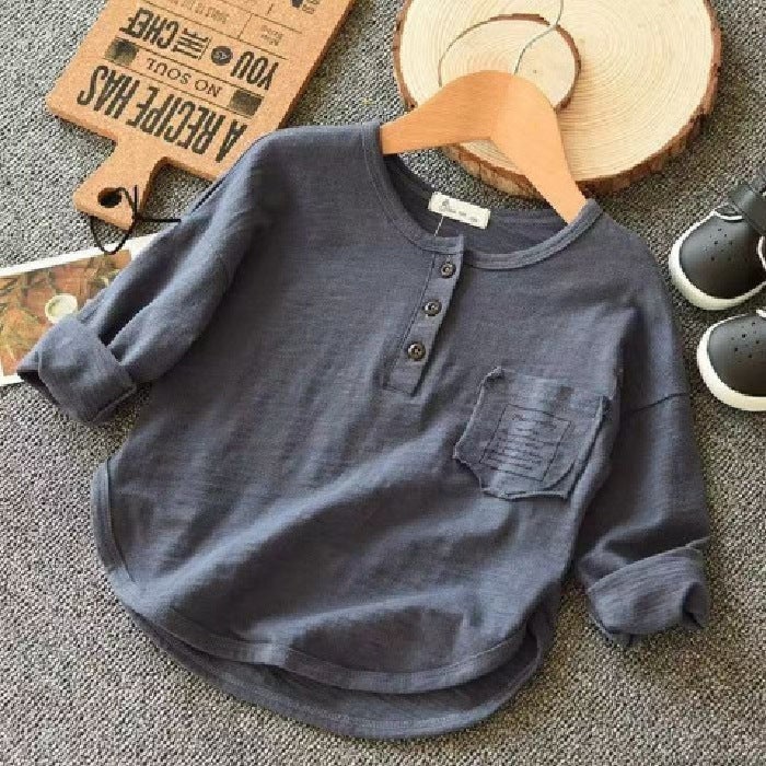 Children'S Long-Sleeved T-Shirt 2022 New Boys' Base Shirt Big Children'S Sweater Loose Stylishly Fashionable Top - Image 1