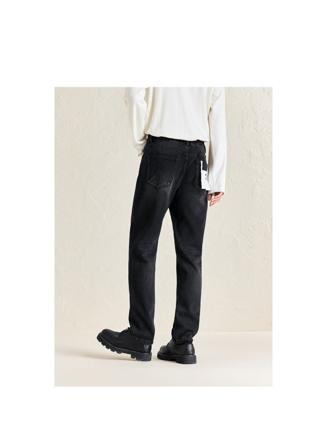 Waxbird Men's Winter Chenille Fleece Warm Black Casual Retro Men's Jeans - Image 3