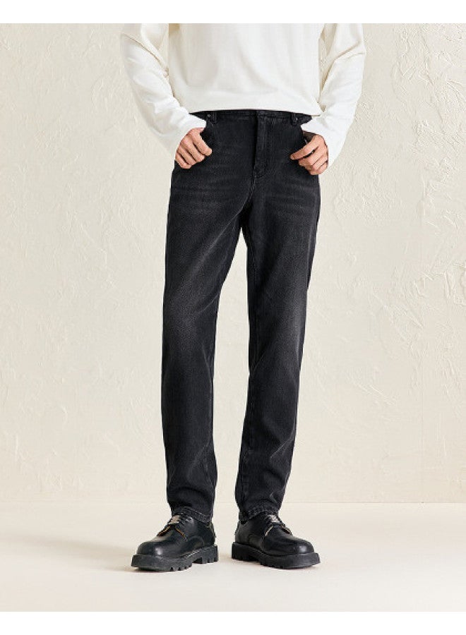 Waxbird Men's Winter Chenille Fleece Warm Black Casual Retro Men's Jeans - Image 1