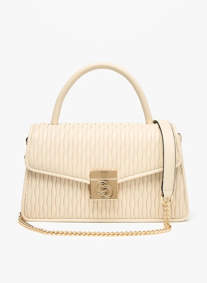 سيليست Women Textured Satchel Bag with Magnetic Closure and Grab Handle