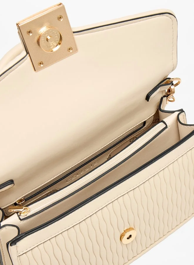 سيليست Women Textured Satchel Bag with Magnetic Closure and Grab Handle
