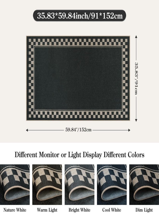 OJIA Easy Jute Outdoor Rug 3x5 Washable Rugs for Entryway, Checkered Border Black Front Door Rug Non-Slip Door Mats Indoor Outdoor Rugs Farmhouse 3x5 Area Rug for Porch Outside Patio Living Room - Image 5
