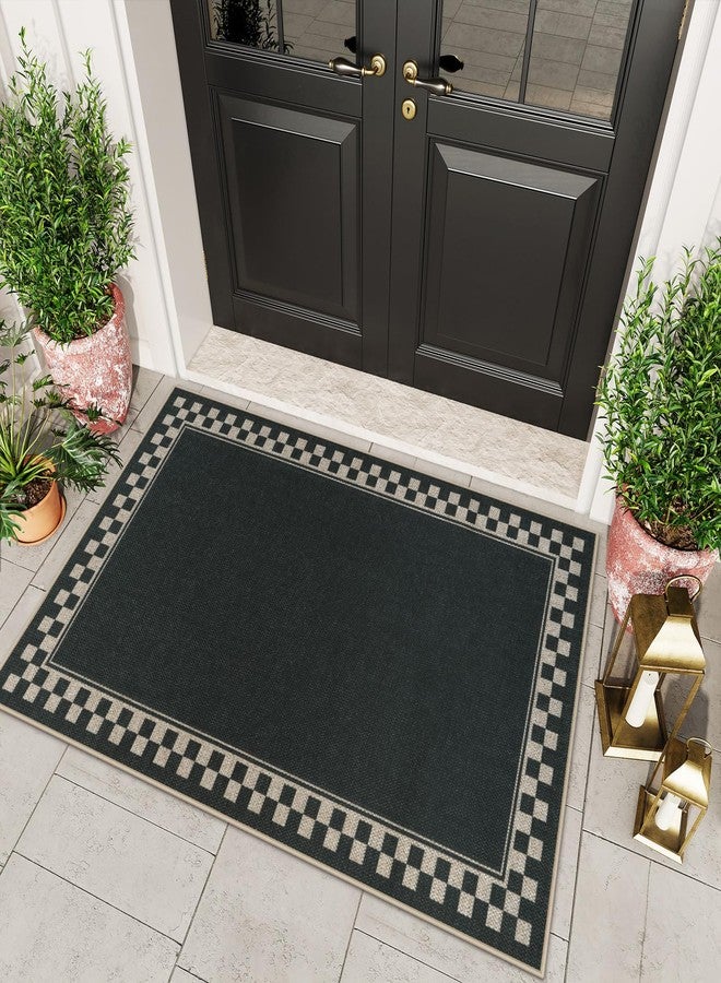 OJIA Easy Jute Outdoor Rug 3x5 Washable Rugs for Entryway, Checkered Border Black Front Door Rug Non-Slip Door Mats Indoor Outdoor Rugs Farmhouse 3x5 Area Rug for Porch Outside Patio Living Room - Image 1
