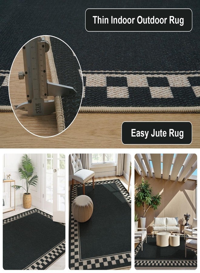 OJIA Easy Jute Outdoor Rug 3x5 Washable Rugs for Entryway, Checkered Border Black Front Door Rug Non-Slip Door Mats Indoor Outdoor Rugs Farmhouse 3x5 Area Rug for Porch Outside Patio Living Room - Image 3