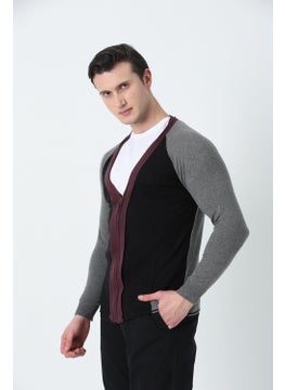 BROTHERS Men's V-Neck Metal Zipper 3-Color Knitted Cardigan Black  - Image 2