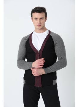 BROTHERS Men's V-Neck Metal Zipper 3-Color Knitted Cardigan Black  - Image 3