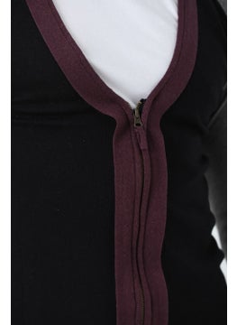 BROTHERS Men's V-Neck Metal Zipper 3-Color Knitted Cardigan Black  - Image 4