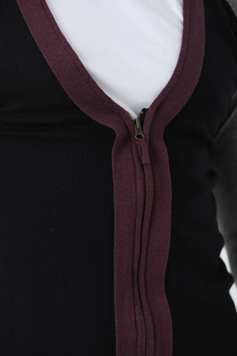 BROTHERS Men's V-Neck Metal Zipper 3-Color Knitted Cardigan Black  - Image 4