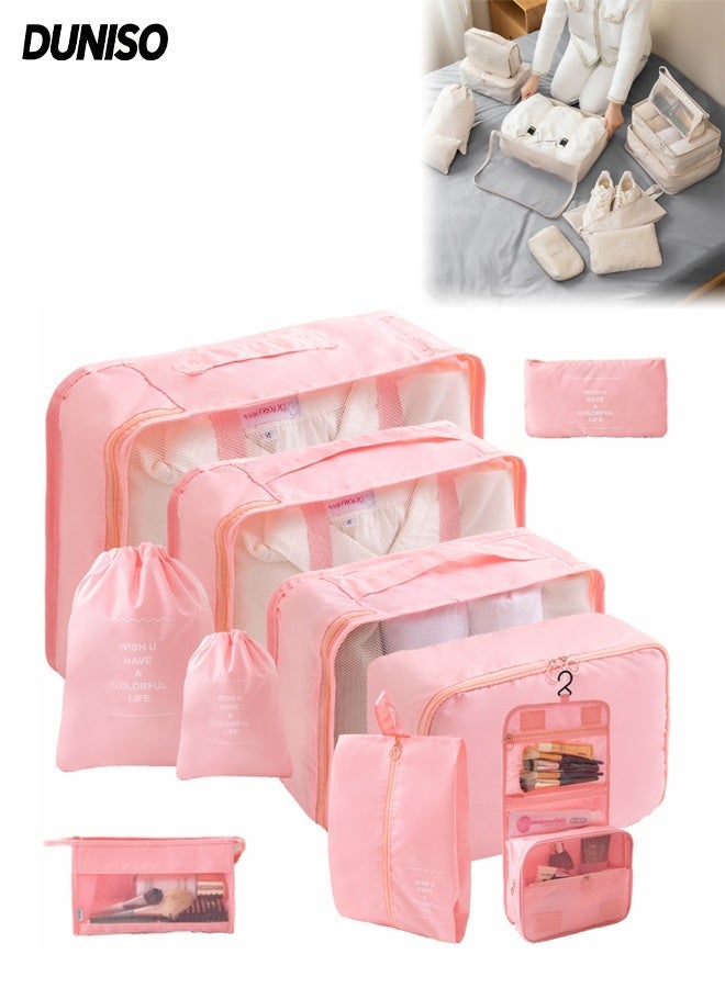 DUNISO Packing Cubes for Travel,10 PCS Various Sizes Luggage Packing Organizers ,Lightweight Travel Essential Bag for Clothes, Shoes, Cosmetics, Toiletries ,Luggage Organizer Bags for Man and Women Pink - Image 1