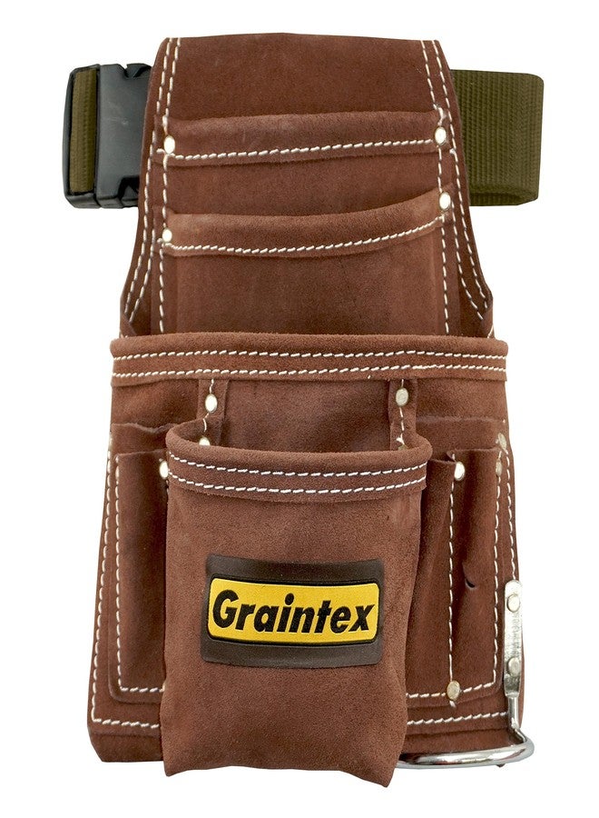 Graintex PL45S 10 Pocket Nail and Tool Pouch Suede Leather with 2" Webbing Belt - Image 1
