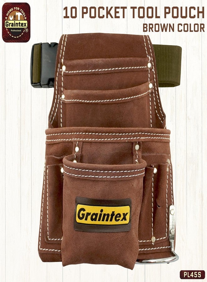 Graintex PL45S 10 Pocket Nail and Tool Pouch Suede Leather with 2" Webbing Belt - Image 2