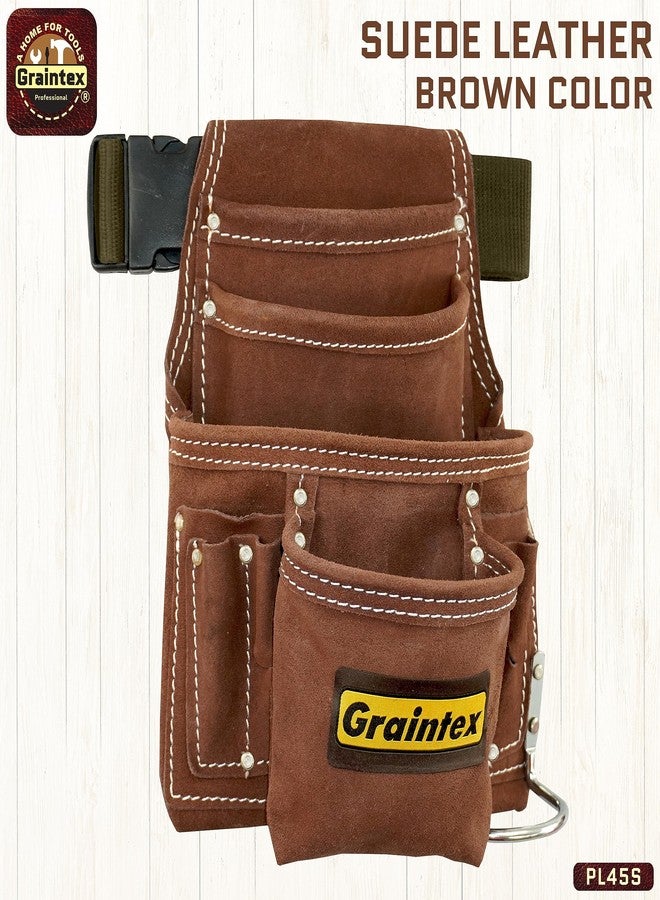 Graintex PL45S 10 Pocket Nail and Tool Pouch Suede Leather with 2" Webbing Belt - Image 3