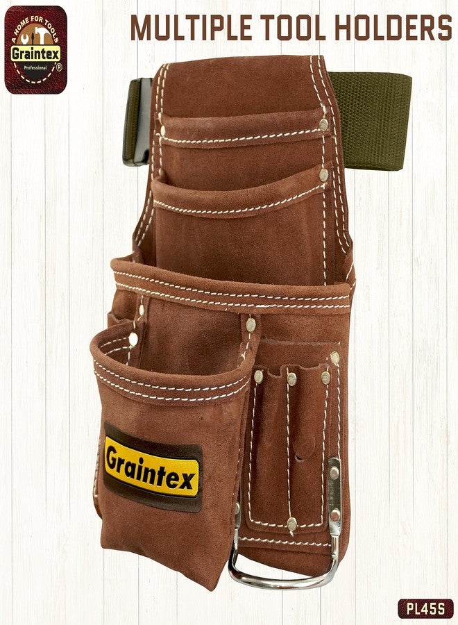 Graintex PL45S 10 Pocket Nail and Tool Pouch Suede Leather with 2" Webbing Belt - Image 4