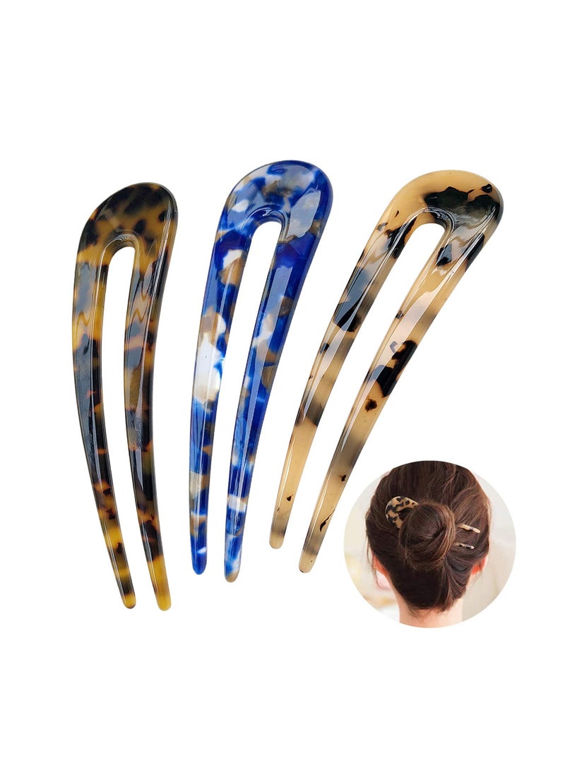 Excefore French Hair Forks Tortoise Shell U Shape Updo Hair Pins Clips for Thin Thick Hair, 4.3 inch Classic Cellulose Acetate 2 Prong Bun Hair Sticks Chignon Women Vintage Hairstyle Accessories, 3 Pack - Image 2