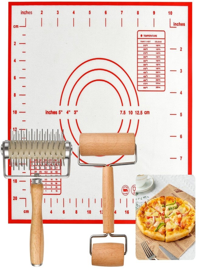 Elesunory 3pcs Pizza Tool Set, Include Pizza Docker, Pizza Dough Roller and Silicone Baking Mat, Dough Docker, Non Slip Baking Mat, Wooden Rolling Pin for Pizza, Cookie, Pie, Pastry, Bread - Image 1