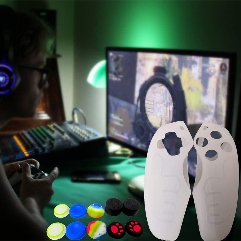 Asokex Skin for PS5 Controller Grips, Silicone Case Cover for PlayStation 5 Anti-Slip Protector with 10pcs Thumb Joysticks Caps (M Type-Transparent) - Image 4