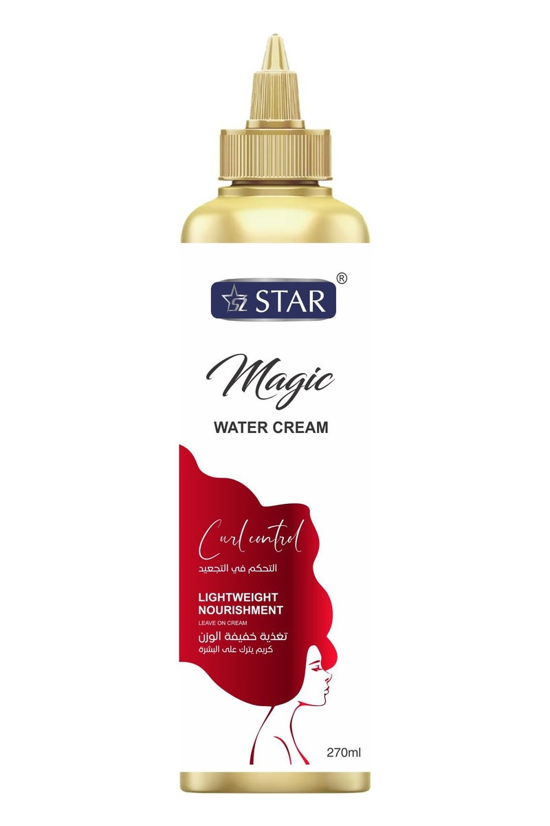 SZ Star Magic Water Cream for Hair, Curl Control Leave On Cream, Lightweight Non-Greasy Hair Moisturizer, Hydrating & Frizz-Reducing Styling Cream for Soft, Defined, Bouncy Curls – Daily Use for All Hair Types, 270ml
