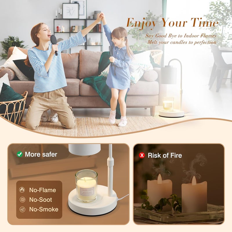 CASTLELIFE Candle Warmer Lamp with Timer & Dimmer, Height Adjustable Electric Wax Melt Warmer for Jar Candles, Gifts for Mom Home Decor, White - Image 4