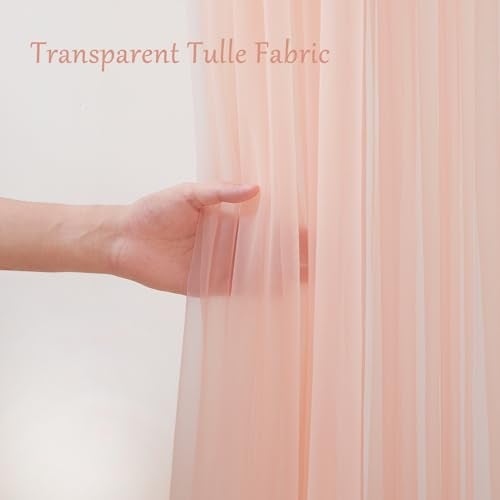 PARTISKY 10x8ft Peach Tulle Backdrop Curtain with Lights String for Parites, Sheer Backdrop Curtains for Wedding Baby Shower Birthday Party Photo Shoot Decorations - Image 3