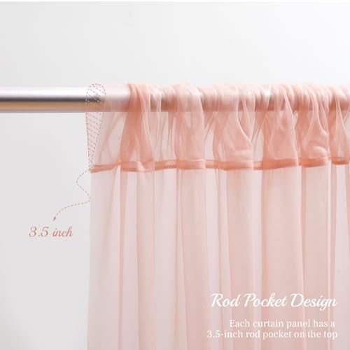PARTISKY 10x8ft Peach Tulle Backdrop Curtain with Lights String for Parites, Sheer Backdrop Curtains for Wedding Baby Shower Birthday Party Photo Shoot Decorations - Image 2