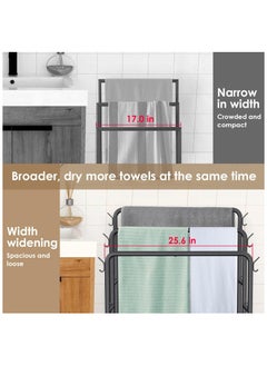 XiuWoo Tall Standing Towel Racks, 3 Tier Towel Stand Blanket Rack with 2 Removable Storage Baskets & 6 Hooks, Indoor Outdoor Freestanding Towel Racks for Bathroom Bedroom Organizer  - Image 4