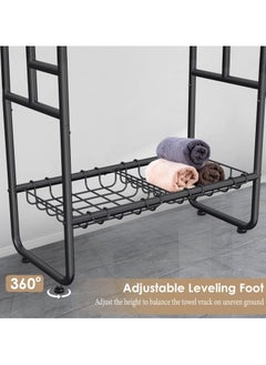 XiuWoo Tall Standing Towel Racks, 3 Tier Towel Stand Blanket Rack with 2 Removable Storage Baskets & 6 Hooks, Indoor Outdoor Freestanding Towel Racks for Bathroom Bedroom Organizer  - Image 3