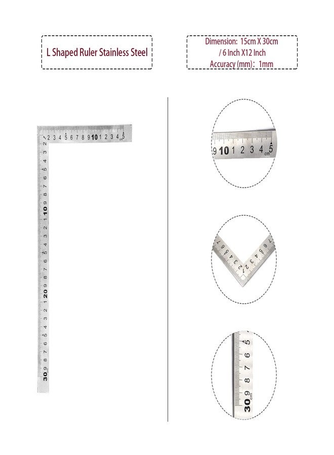 Cheerock L Shaped Ruler 6" x 12" Metal 90 Degree Square Ruler Right Angle Ruler for Carpenter Engineer - 300 x 150mm - Image 2