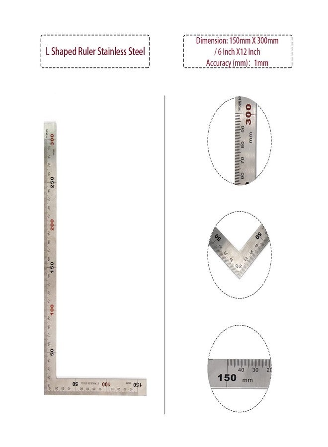 Cheerock L Shaped Ruler 6" x 12" Metal 90 Degree Square Ruler Right Angle Ruler for Carpenter Engineer - 300 x 150mm - Image 3