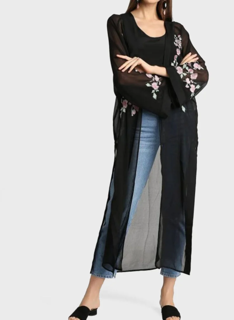 ANOTAH Longline Floral Print Cardigan