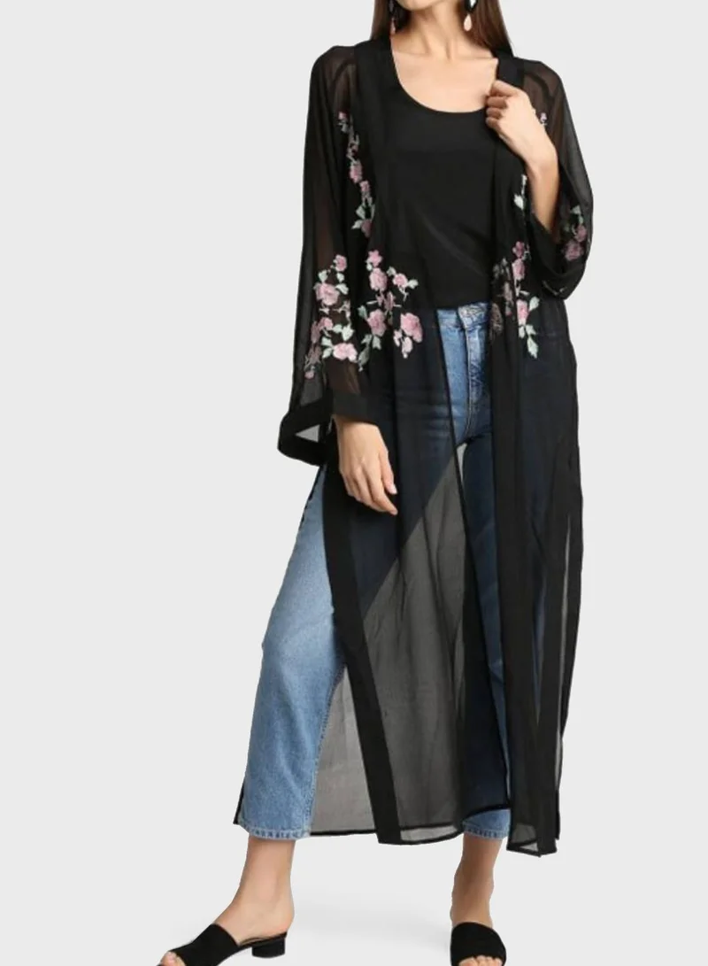 ANOTAH Longline Floral Print Cardigan