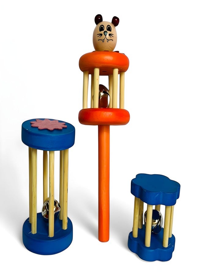 MarvelStore Wooden Rattles for Baby, Infants, New Born Babies Toys (0 to 6 to 12 Months) | Perfect for Early Music Education, Rhythm Practice, and Sensory Play (Multicolor) (Rattle Set 4) - Image 1