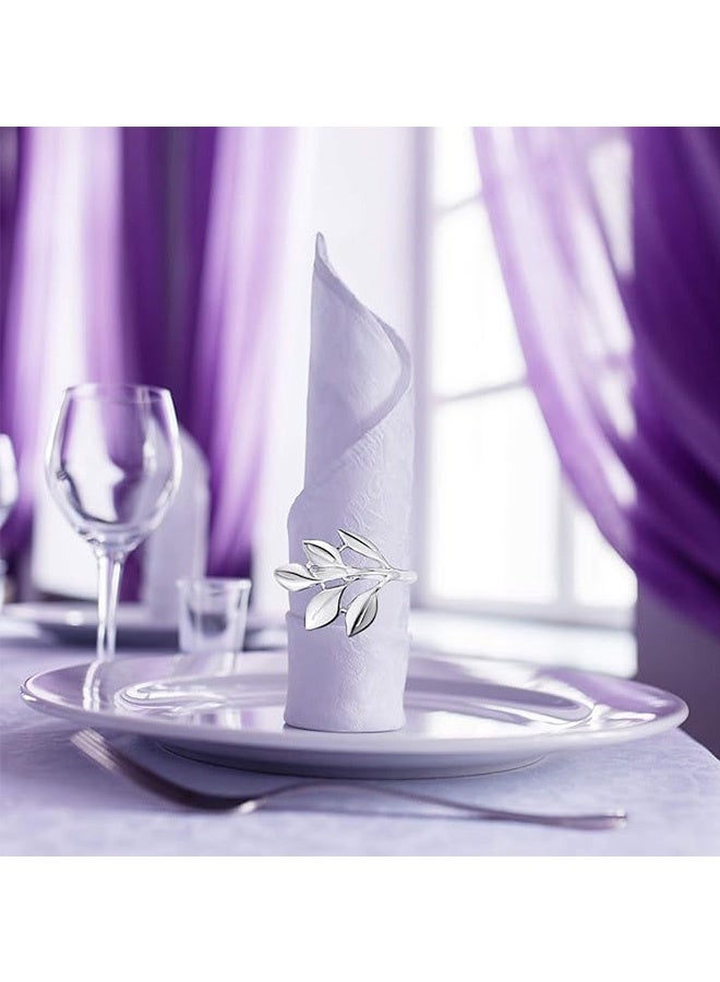 10 Pcs Leaf Napkin Rings Set,  Metal Napkins Rings Holders Bulk Glossy Table Adornment for Vintage Wedding , Fall Dinner Party Decoration Favors(Silver) - Image 5