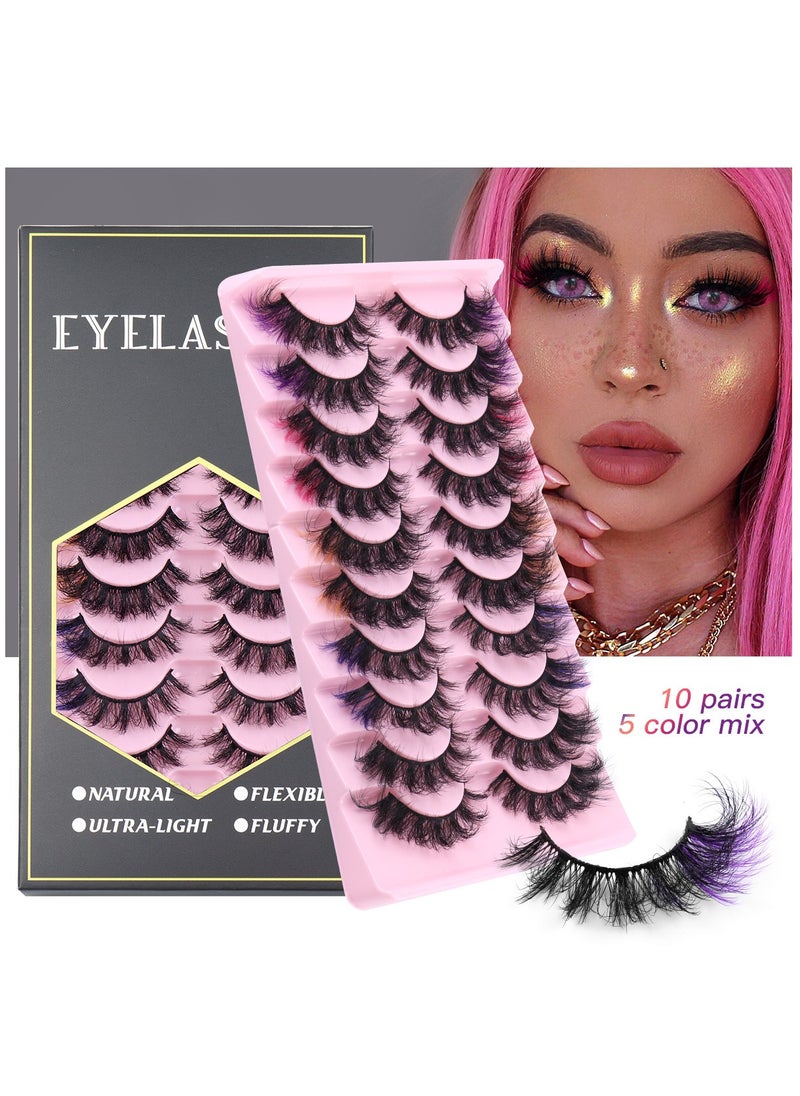 LashesMD 10 Pairs Mink Lashes False Eyelashes Colored False Eyelashes 5 Colors  - Image 1