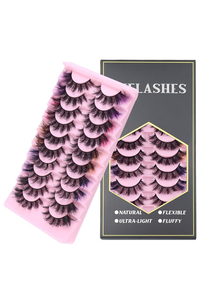 10 Pairs Mink Lashes False Eyelashes Colored False Eyelashes 5 Colors