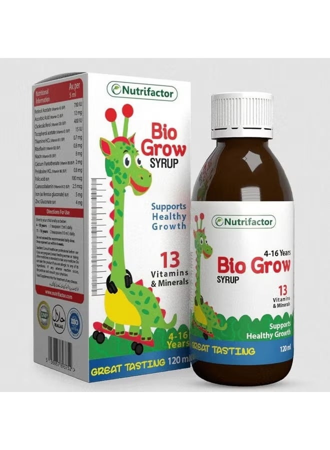 BioGrow - A Complete Multivitamin Syrup for Kids & Teens to Promote Height Growth, Boost Appetite & Provide Immune Support - 13 Essential Nutrients for Healthy Growth & Development (120ml)