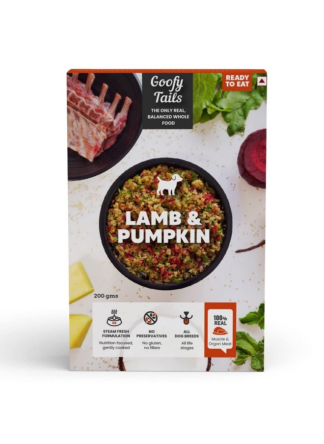 جووفى تريلز طعام الكلاب الرطب من Goofy Tails Lamb & Pumpkin، 1.4 كجم (200 جرام × 7 عبوات)، صحي، درجة بشرية، خالٍ من المواد الحافظة، خالٍ من الجلوتين، طعام غير نباتي للكلاب، طعام متوازن للكلاب، معزز للنكهة وغطاء للطعام  - Image 1
