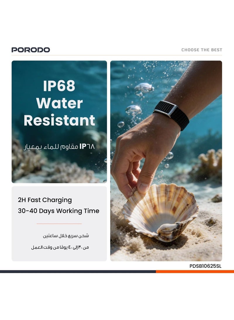 بورودو سوار بورودو تراك فيت الذكي للياقة البدنية - متتبع للنشاط، مقاوم للماء بمعيار IP68، عمر بطارية يصل إلى 30 يومًا مع حزام نايلون إضافي - أسود/برتقالي - PDSB10625SL - Image 5