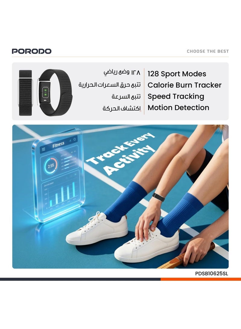 بورودو سوار بورودو تراك فيت الذكي للياقة البدنية - متتبع للنشاط، مقاوم للماء بمعيار IP68، عمر بطارية يصل إلى 30 يومًا مع حزام نايلون إضافي - أسود/برتقالي - PDSB10625SL - Image 4