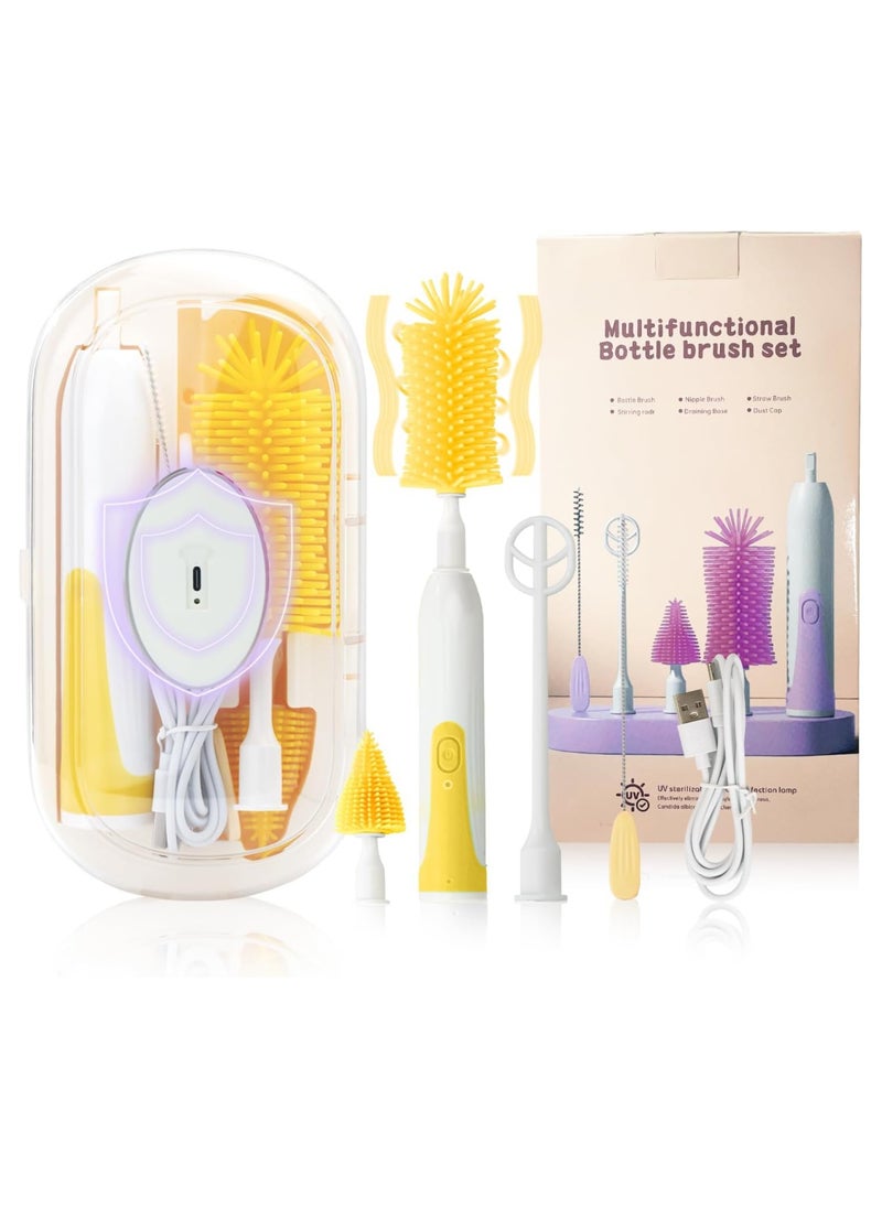 General Electric Bottle Brush Electric Baby Bottle Brush Set with Silicone Bottle/Pacifier/Straw Brush and Mixing Head Cleaner Brush with Drying Rack 2 Modes & 360° Rotation  - Image 1