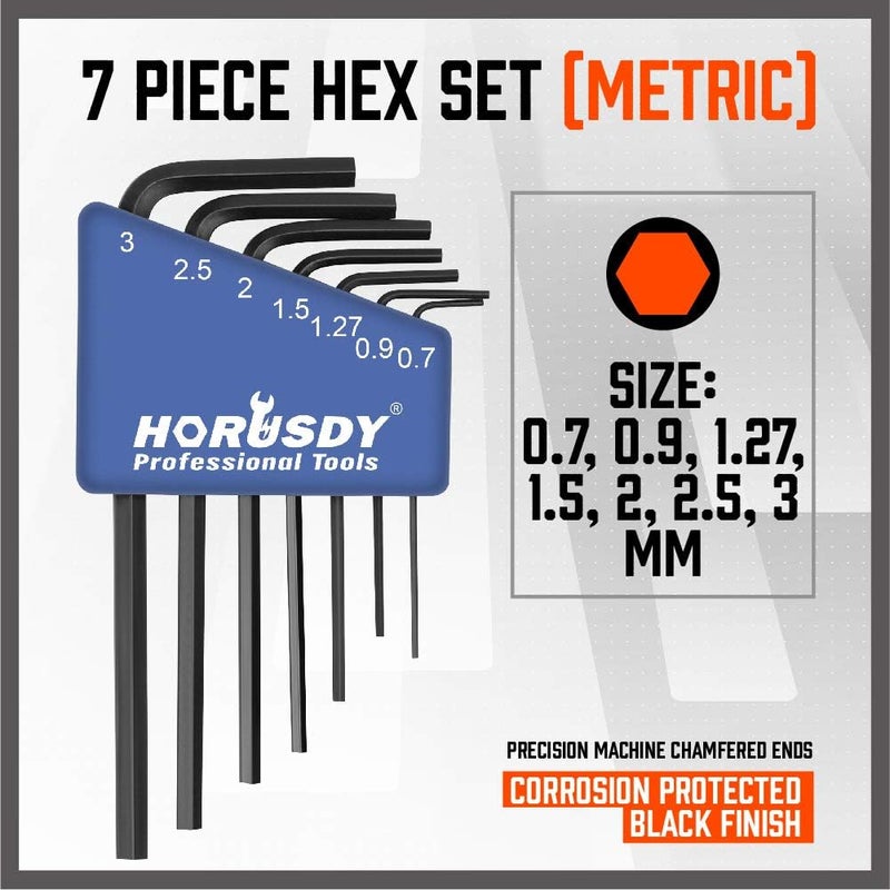 SEDY 7-Piece Mini Hex Key Metric Set, L Shape Allen Wrench, 0.7mm, 0.9mm, 1.27mm, 1.5mm, 2mm, 2.5mm, 3mm, Cr-V - Image 2