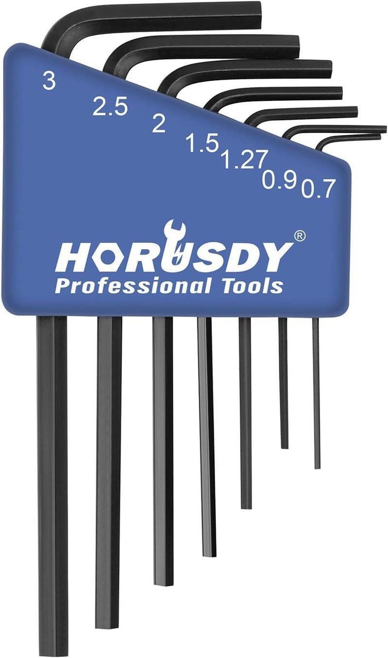 SEDY 7-Piece Mini Hex Key Metric Set, L Shape Allen Wrench, 0.7mm, 0.9mm, 1.27mm, 1.5mm, 2mm, 2.5mm, 3mm, Cr-V - Image 1